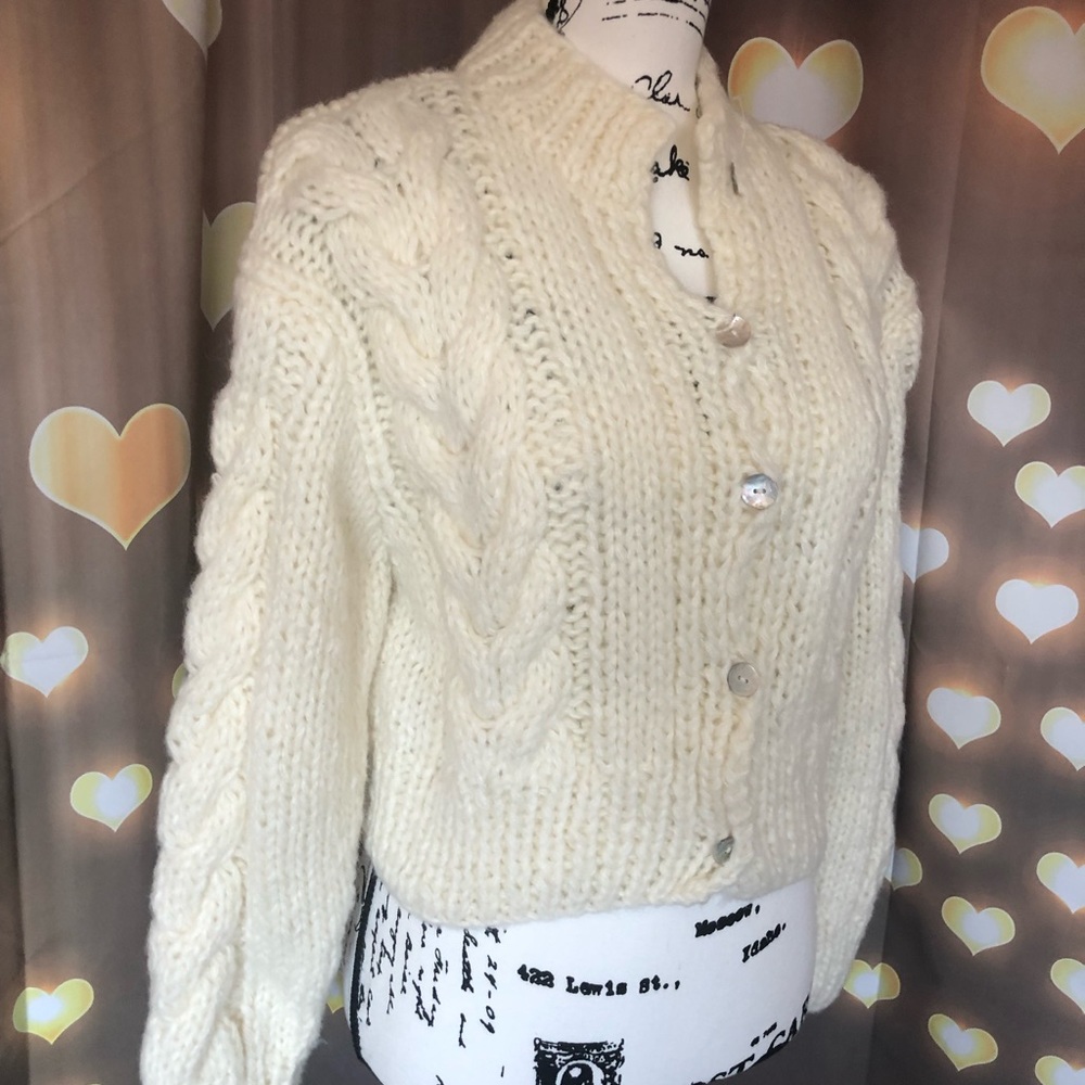 Cable knit sweater cardigan white cream womens twist button purple lilac - Picture 14 of 16